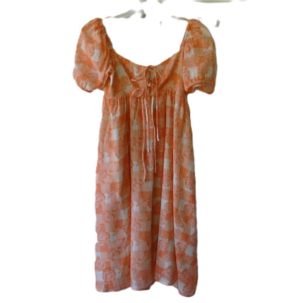 Olivaceous baby doll dress M new with tag zip back two front ties elastic sleeve